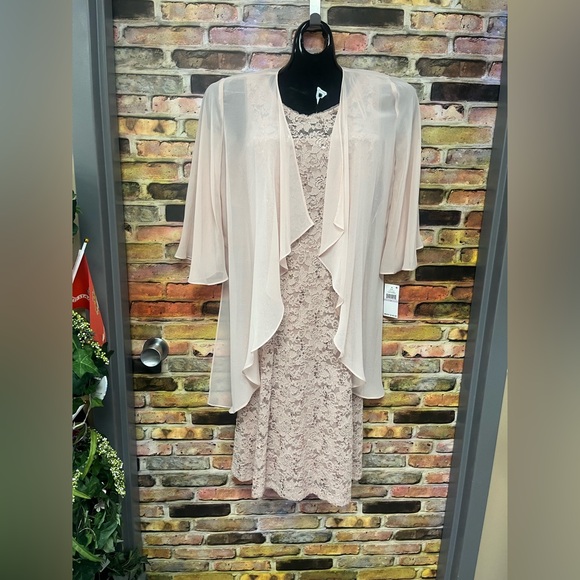 SLNY Sequined/Lace tank dresswith Sheer Overlay - Blush